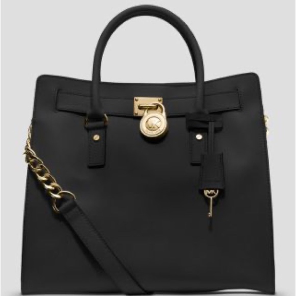 Michael Kors Large Hamilton Saffiano Leather Satchel with Gold Accents